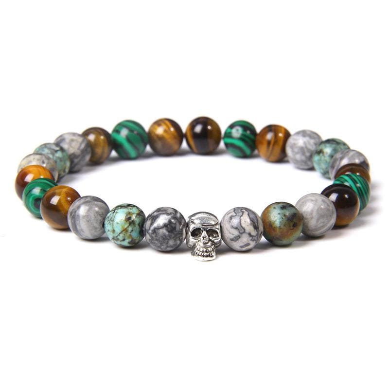 Bracelet Homme Oeil de Tigre et Crâne en Perle - Mon Bracelet Homme