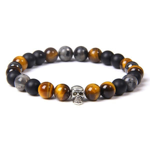 Bracelet Homme Oeil de Tigre et Crâne en Perle - Mon Bracelet Homme