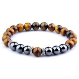 Bracelet Homme Oeil de Tigre et Hématite en Perle
