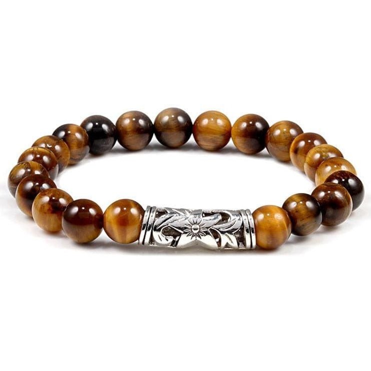 Bracelet Homme Oeil de Tigre Fleurs en Perle - Mon Bracelet Homme
