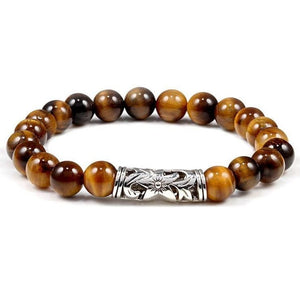 Bracelet Homme Oeil de Tigre Fleurs en Perle - Mon Bracelet Homme