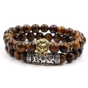 Bracelet Homme Oeil de Tigre Lion Doré en Perle - Mon Bracelet Homme