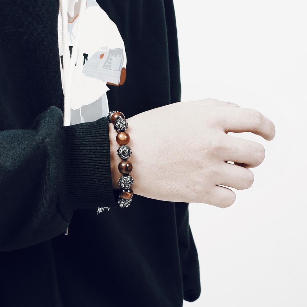 Bracelet Homme Oeil de Tigre Mantra Symbole en Perle - Mon Bracelet Homme