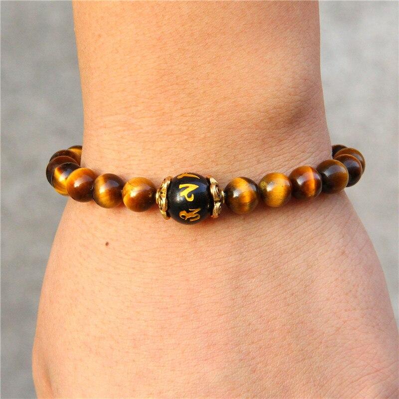 Bracelet Homme Oeil de Tigre Om Mani Padme Hum en Perle - Mon Bracelet Homme