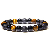 Bracelet Homme Oeil de Tigre, Onyx et Pierre de Lave en Perle