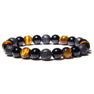 Bracelet Homme Oeil de Tigre, Onyx et Pierre de Lave en Perle - Mon Bracelet Homme