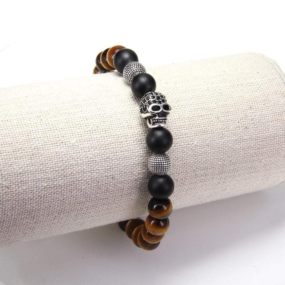 Bracelet Homme Oeil de Tigre Skull à la Mode en Perle - Mon Bracelet Homme