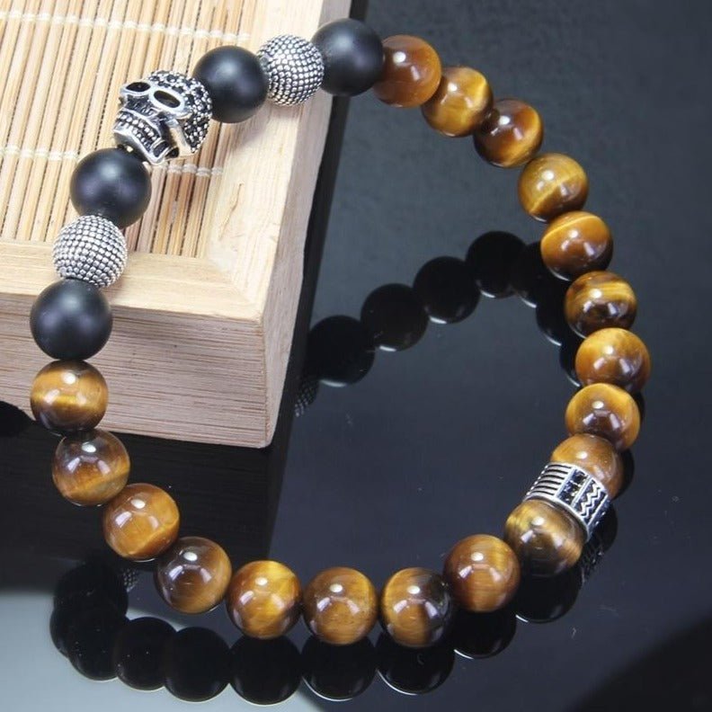 Bracelet Homme Oeil de Tigre Skull à la Mode en Perle - Mon Bracelet Homme