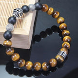 Bracelet Homme Oeil de Tigre Skull à la Mode en Perle - Mon Bracelet Homme