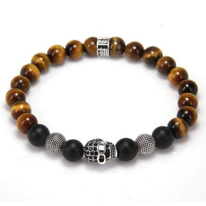 Bracelet Homme Oeil de Tigre Skull à la Mode en Perle - Mon Bracelet Homme