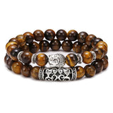 Bracelet Homme Oeil de Tigre Tête de Bouddha en Perle