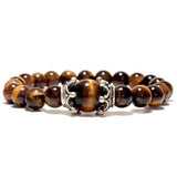 Bracelet Homme Oeil de Tigre Vintage Double Couronne en Perle