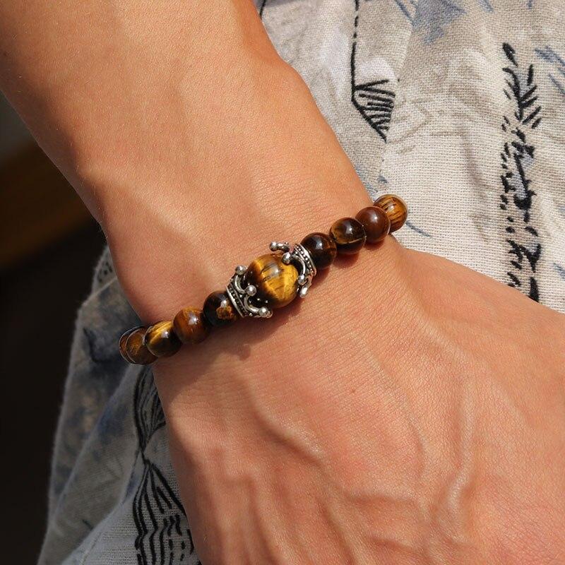 Bracelet Homme Oeil de Tigre Vintage Double Couronne en Perle - Mon Bracelet Homme