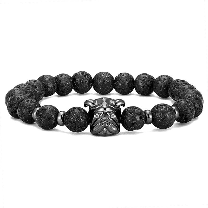 Bracelet Homme Pierre de Lave Bulldog Doré en Perle - Mon Bracelet Homme