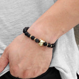 Bracelet Homme Pierre de Lave Bulldog Doré en Perle - Mon Bracelet Homme