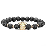 Bracelet Homme Pierre de Lave Bulldog Doré en Perle