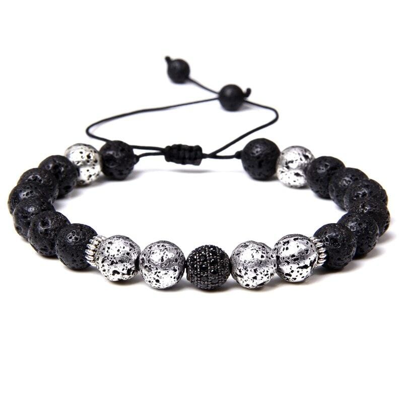 Bracelet Homme Pierre de Lave Cordon Ajustable en Perle - Mon Bracelet Homme