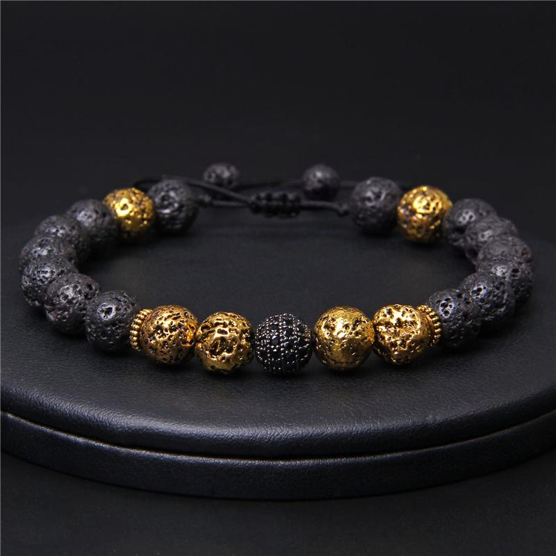 Bracelet Homme Pierre de Lave Cordon Ajustable en Perle - Mon Bracelet Homme