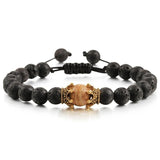 Bracelet Homme Pierre de Lave Couronne Dorée en Perle