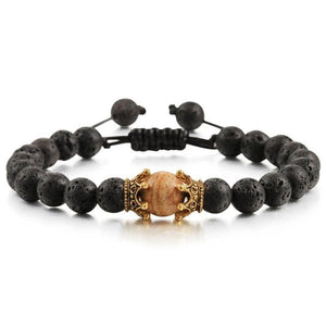 Bracelet Homme Pierre de Lave Couronne Dorée en Perle - Mon Bracelet Homme