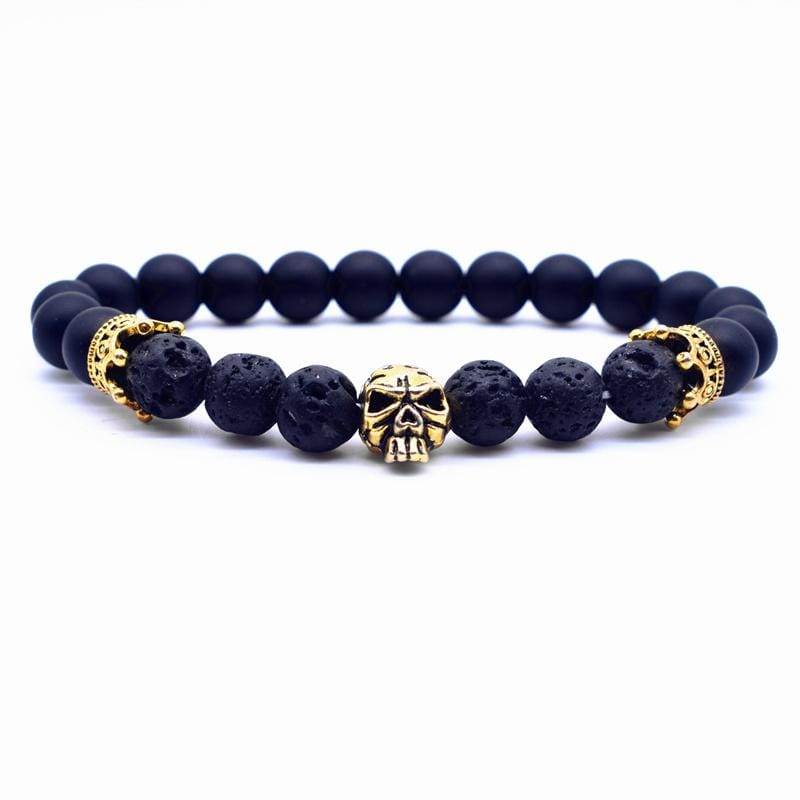 Bracelet Homme Pierre de Lave Crâne Humain en Perle - Mon Bracelet Homme