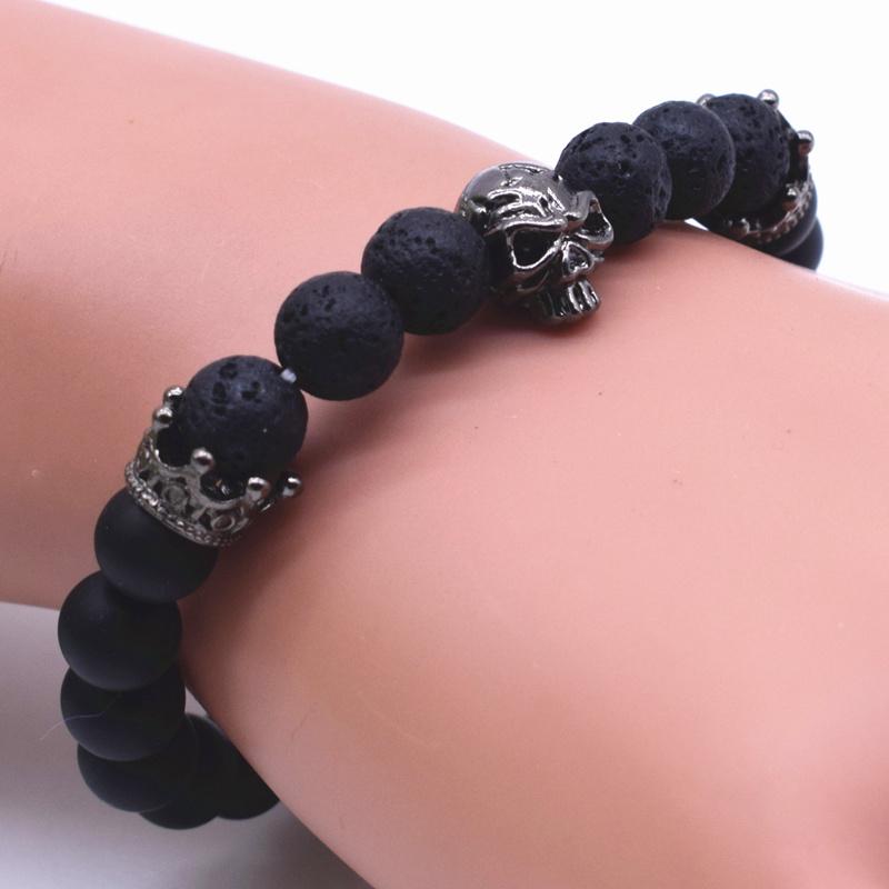 Bracelet Homme Pierre de Lave Crâne Humain en Perle - Mon Bracelet Homme