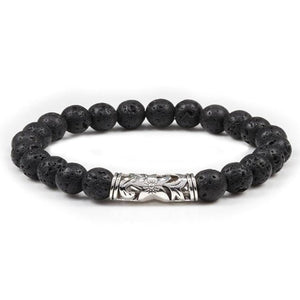 Bracelet Homme Pierre de Lave Fleur Argentée en Perle - Mon Bracelet Homme