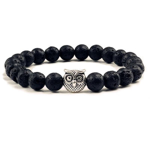 Bracelet Homme Pierre de Lave Hibou en Perle - Mon Bracelet Homme