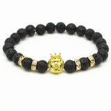 Bracelet Homme Pierre de Lave Lion Couronné en Perle - Mon Bracelet Homme