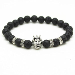 Bracelet Homme Pierre de Lave Lion Couronné en Perle - Mon Bracelet Homme