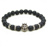 Bracelet Homme Pierre de Lave Lion Couronné en Perle - Mon Bracelet Homme