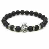 Bracelet Homme Pierre de Lave Lion Couronné en Perle