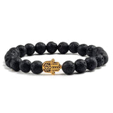 Bracelet Homme Pierre de Lave Main de Fatma en Perle