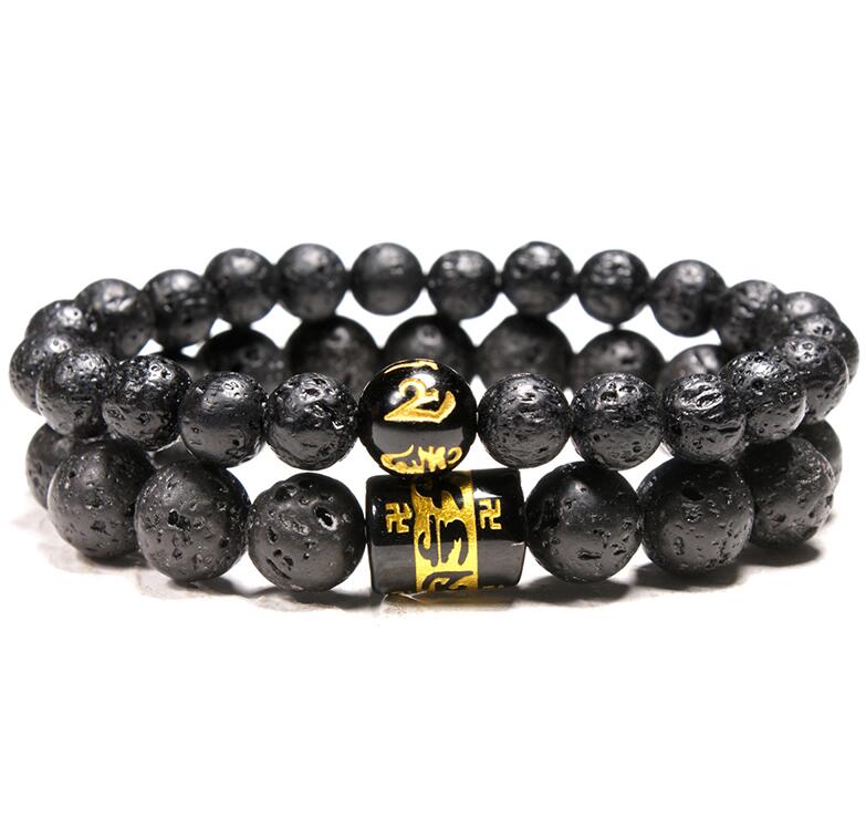Bracelet Homme Pierre de Lave Om Mani Padme Hum en Perle - Mon Bracelet Homme