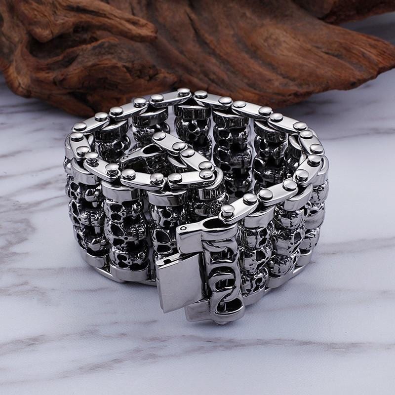 Bracelet Homme Tête De Mort Acier - Mon Bracelet Homme