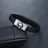 Bracelet Homme Tête de Mort Aimanté en Cuir - Mon Bracelet Homme
