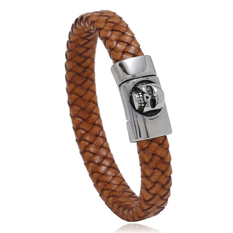 Bracelet Homme Tête de Mort Aimanté en Cuir - Mon Bracelet Homme