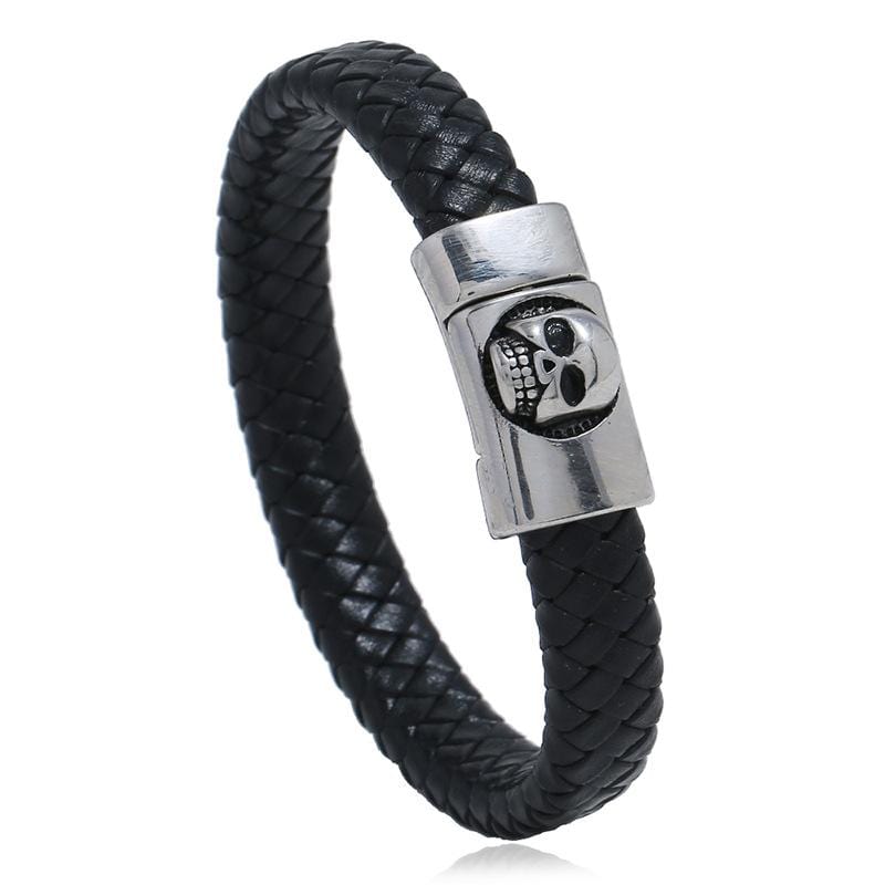 Bracelet Homme Tête de Mort Aimanté en Cuir - Mon Bracelet Homme