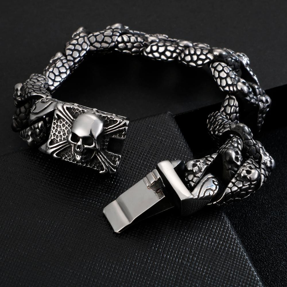 Bracelet Homme Tête de Mort Antique en Acier - Mon Bracelet Homme