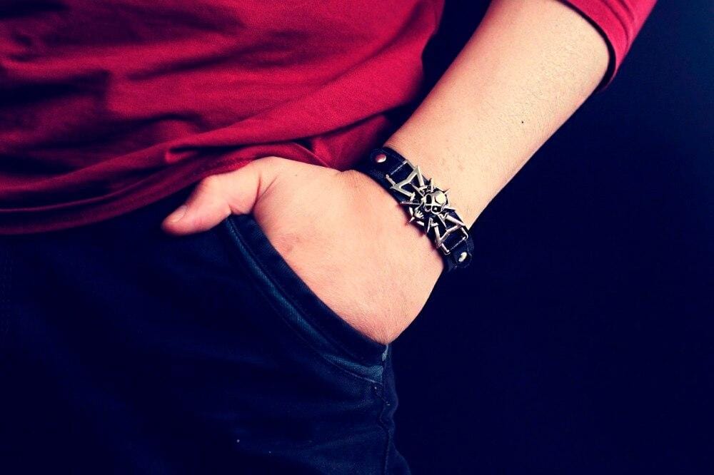Bracelet Homme Tête de Mort en Cuir Punk - Mon Bracelet Homme
