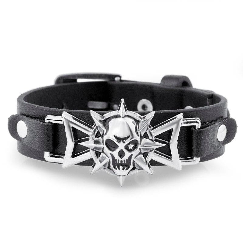 Bracelet Homme Tête de Mort en Cuir Punk - Mon Bracelet Homme