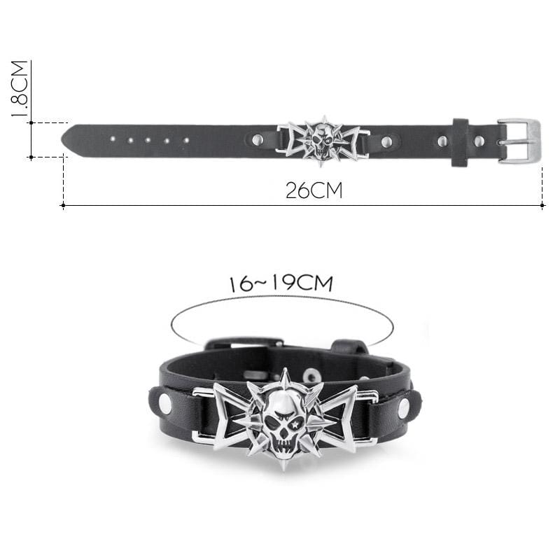 Bracelet Homme Tête de Mort en Cuir Punk - Mon Bracelet Homme