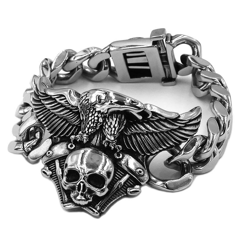 Bracelet Homme Tête de Mort et Aigle en Acier - Mon Bracelet Homme