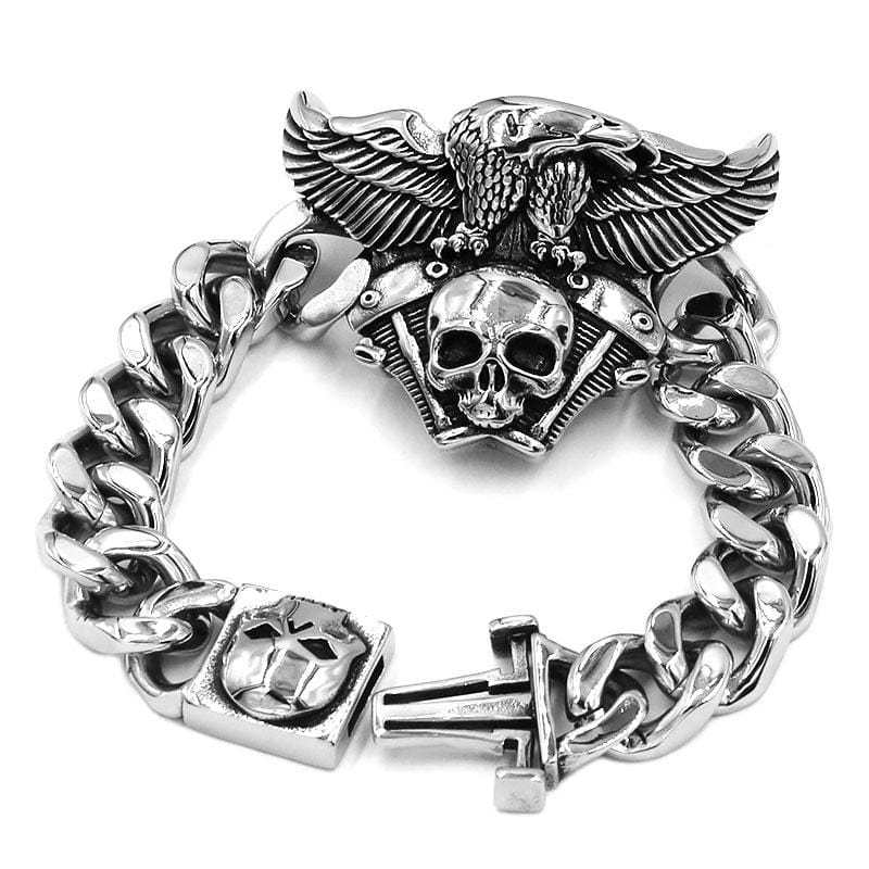Bracelet Homme Tête de Mort et Aigle en Acier - Mon Bracelet Homme