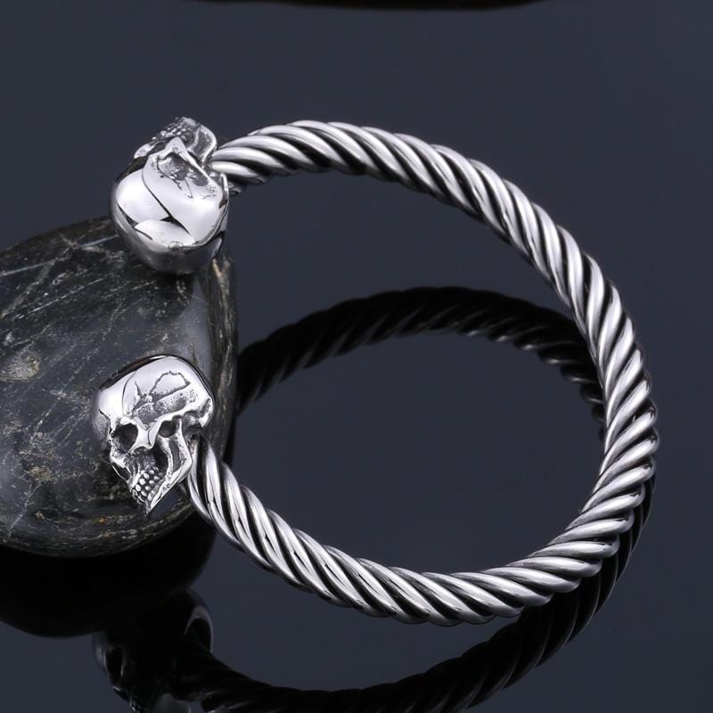 Bracelet Homme Tête de Mort Jonc Torsadé - Mon Bracelet Homme