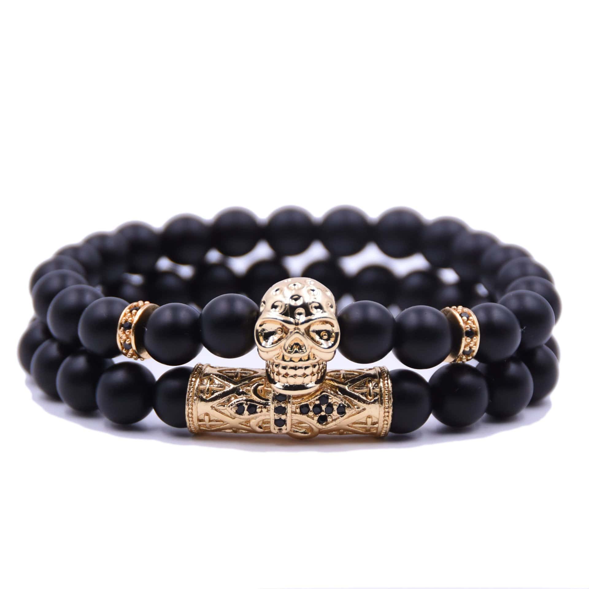 Bracelet Homme Tête de Mort Perles Noires - Mon Bracelet Homme