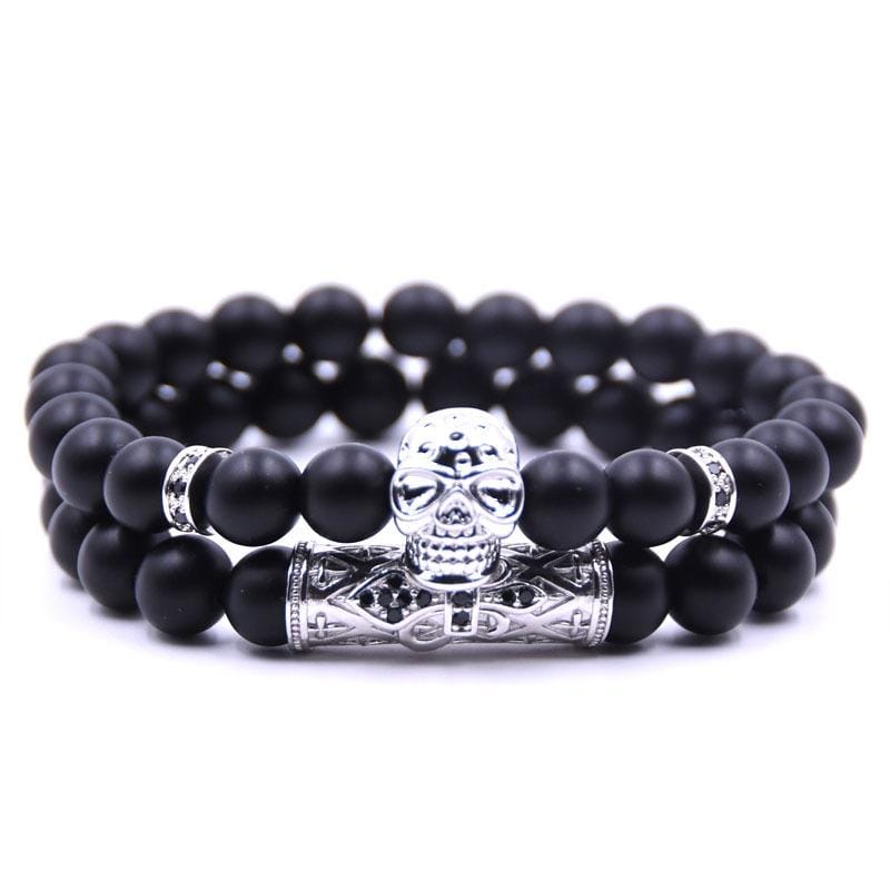 Bracelet Homme Tête de Mort Perles Noires - Mon Bracelet Homme