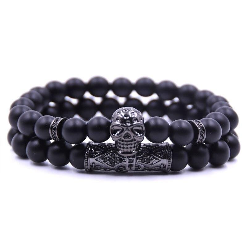 Bracelet Homme Tête de Mort Perles Noires - Mon Bracelet Homme