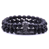 Bracelet Homme Tête de Mort Perles Noires