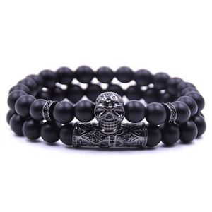 Bracelet Homme Tête de Mort Perles Noires - Mon Bracelet Homme